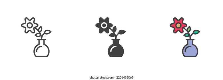 Flower vase different style icon set. Line, glyph and filled outline colorful version, outline and filled vector sign. Symbol, logo illustration. Vector graphics