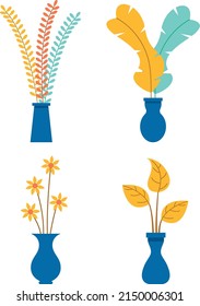 flower in a vase flat vector illustration set for design elemement