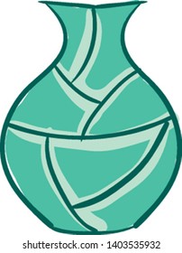 A flower vase in green colour which is tall and fat , vector, color drawing or illustration.