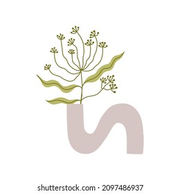 Flor en un jarrón. Ilustración plana dibujada a mano. Vector aislado sobre fondo blanco. 