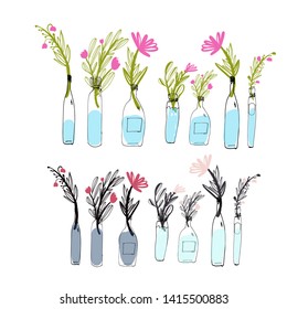 flower in vase. Hand drawn illustration for your design: card, wallpaper, website