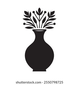 flower vase icon , black and white vector silhouette illustration