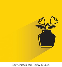 flower vase icon with drop shadow yellow background