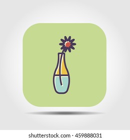 flower in vase icon with outline and flat offset color