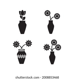 Flower In Vase Icon Set Collection Design Vector Graphic Illustration Template In Trendy Flat Style Sign And Symbol . Suitable for website design, logo, app, and ui. EPS 10.