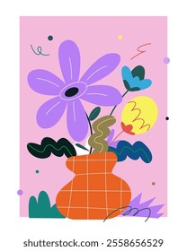 Flower vase illustration. Art wallpaper wall