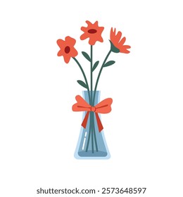 Flower vase illustration. Flower in a vase. Chamomile flower. Flowers collection. House decoration. House plant. glass vase.