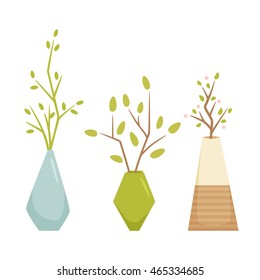 Flower in vase. Interior home and office plant. Houseplant cartoon vector illustration. Interior pot decoration.Growth and gardening.