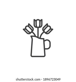Icono de la línea de jarrón de flores. signo de estilo lineal para concepto móvil y diseño web. Icono vectorial de contorno de ramo de flores. Símbolo, ilustración del logotipo. Gráficos vectoriales
