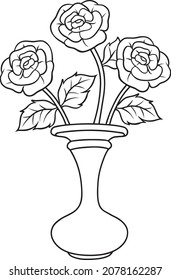 flower vase line vector illustration isolated on white background