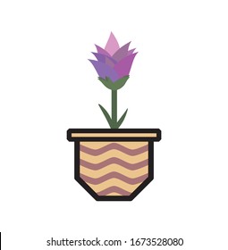 Blume in einer Vase Logo Vektorillustration Zeichnung. Einfache Tulpe in einem Topf, Symboldekoration. Kleines buntes Pflanzenzeichen in einem Glas-Symbol.