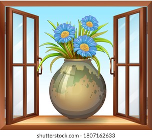 Flower in vase near window illustration