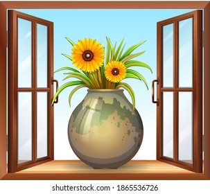 Flower in vase near window illustration
