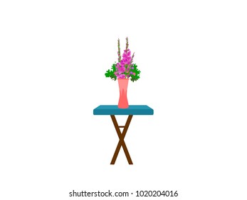 Flower Vase on a Blue Table - Vector Image
