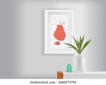 flower vase on table and visual art in the interior.Vector illustration.
