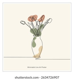 Flower vase one line drawing. Modern botanical abstract art vector design