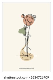 Flower vase one line drawing. Modern botanical abstract art vector design