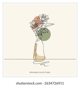 Flower vase one line drawing. Modern botanical abstract art vector design