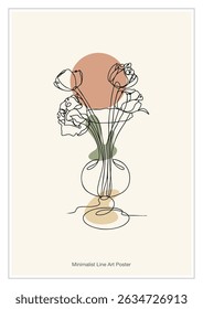 Flower vase one line drawing. Modern botanical abstract art vector design