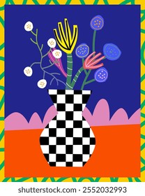 Flower vase. Pattern background. Art doodle color