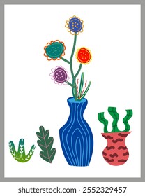 Flower vase. Pattern background. Art doodle color