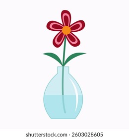 Flower in vase. Red daisy chamomile gerbera flowers. Glass vases with water. Cute colorful icon collection. Ceramic Pottery Glass decoration. White background. Flat design. Vector illustration