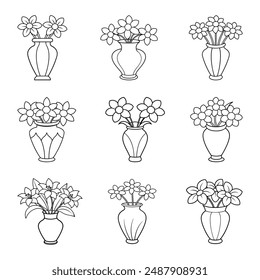 Flower vase set icon, bundle flower tub vector icons, editable vector eps 10 file format