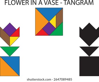 Flor em um Vaso Tangram Puzzle. Educação e criatividade.