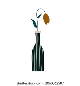 Flower in a vase vector flat illustration in cartoon style. A beautiful composition of blooming flowers with leaves and stem isolated on a white background. Flowering plants and herbs