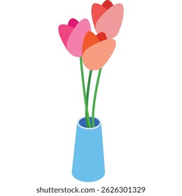 Flower vase vector icon plant bouquet isolated