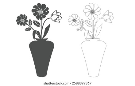 Flower Vase Vector Set Outline Style