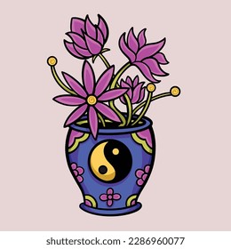 Flower vase yin yang tattoo cartoon