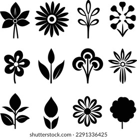 Flower Vector Art Set Flat Style Black Clean 