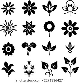 Flor Vector Art Set Estilo plano Negro Limpiar 