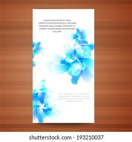 Flower vector background brochure template. Abstract blue floral card