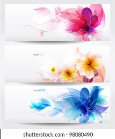Flower vector background brochure template. Set of floral cards