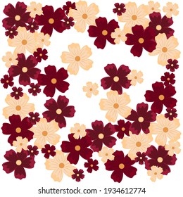 Blume, Vektorhintergrund für eine Feiertagskarte. Viele verschiedene Vektororangen-, Rot- und Blütenarten. floraler Vektorhintergrund für Feiertagskarte