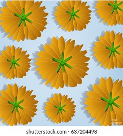 Flower vector background pattern element orange color back view. Elegant 3d paper art style