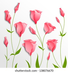 Flower vector background. Pink eustoma. Floral decor