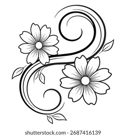  Blume Vektor Schwarz und Weiß Linie Kunstblume