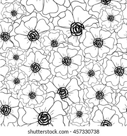 flower vector. Black and white seamless flower pattern. Hand drawing with a marker. hand-drawn graphics. beautiful seamless pattern with flowers. Vector floral pattern. Coloring book page for adult.