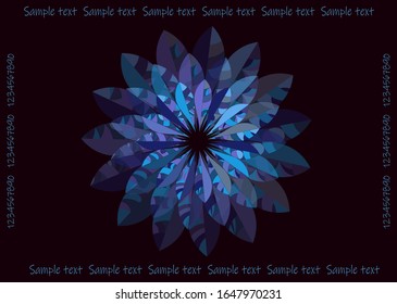 Flower, vector. Blue, black colors. Greeting card, business card or invitation.