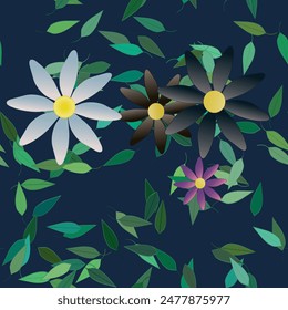 Vector de flores, ramo de flores, fondos de la naturaleza, textura sin fisuras, hoja aislada, patrón sin fisuras florales, diseño de patrón, Vector de adorno, patrón de pétalos, Formas de Vector, verano de fondo