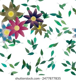 Vector de flores, ramo de flores, patrones sin fisuras, patrón de hojas, fondo sin fisuras, patrones florales, flores aisladas, patrón de ornamento, flores de primavera, textura de hoja, patrón de pétalos