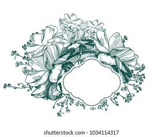 flower vector card frame engraved