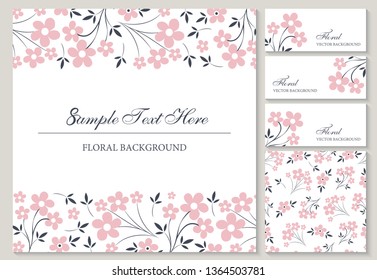 Flower vector card. Template. Blank wedding invitation, greeting card, banner. Flowers, leafs, pink rose. Decorative frame. Set.