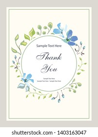 Flower vector card. Template. Thank you. Blank wedding invitation, greeting card, banner. Flowers, leafs, vintage. Decorative frame.