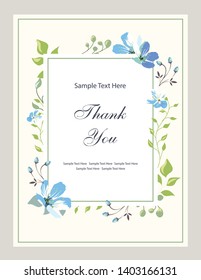 Flower vector card. Template. Thank you. Blank wedding invitation, greeting card, banner. Flowers, leafs, vintage. Decorative frame.