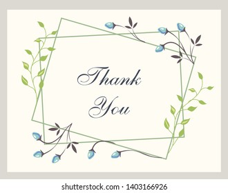 Flower vector card. Template. Thank you. Blank wedding invitation, greeting card, banner. Flowers, leafs, pink rose. Decorative frame.