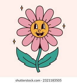 Flower vector character groovy in a flower pot on a white background